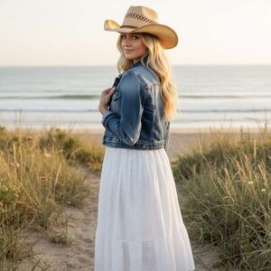 WallFlower Y2K Cropped‎ Trucker Denim Jacket Festival Western Coastal Cowgirl M